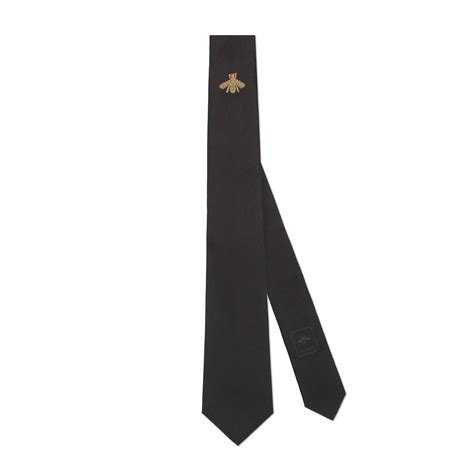 gucci bee silk tie|Black Silk Bee Embroidered Tie .